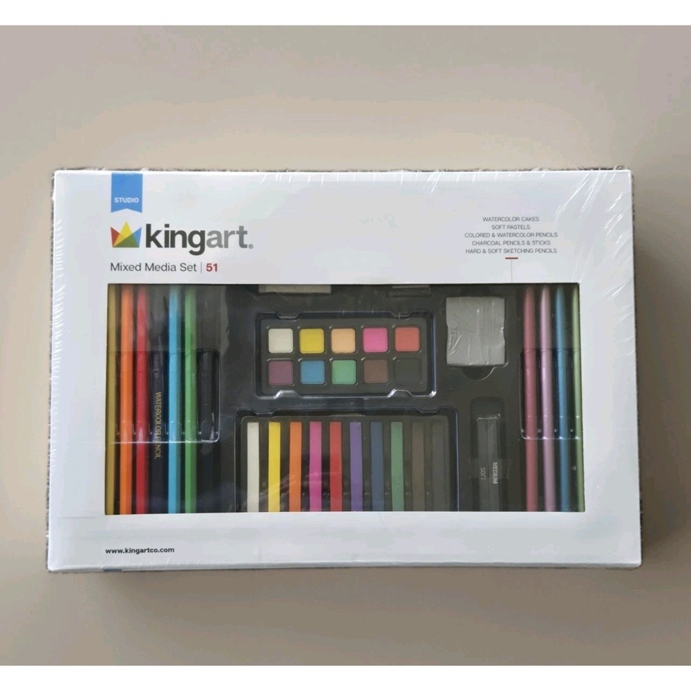 NEW KingArt Mixed Media Set 51 Watercolor Sketching Charcoal Colored‎ Pencils